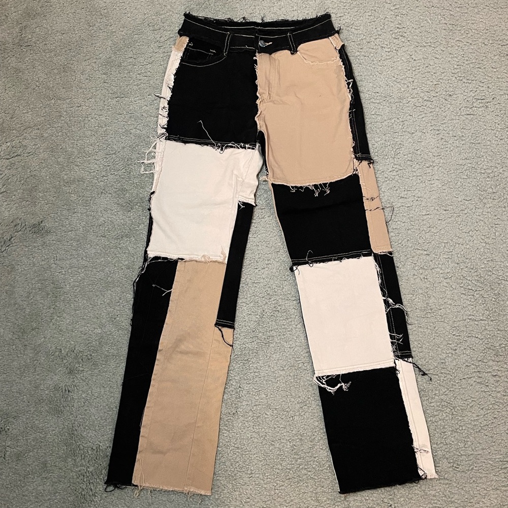 Colorblock Distressed Jeans